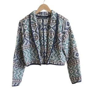 New Identity Aztec Print Cotton Tapestry Cropped Shrug. Size Medium